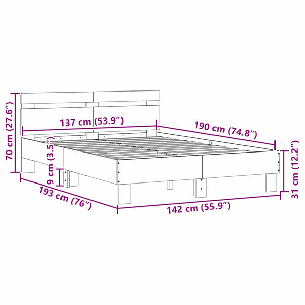 vidaXL LED Bed Frame Sonoma 137x190 cm Engineered Wood