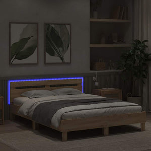 vidaXL LED Bed Frame Sonoma 152 x 203 cm Engineered Wood