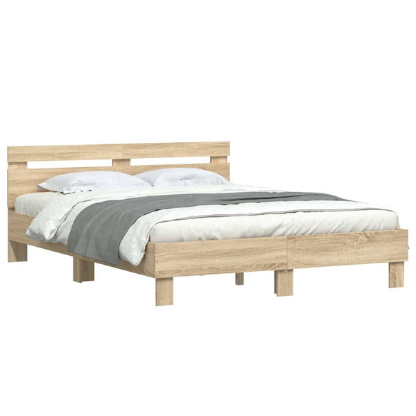 vidaXL LED Bed Frame Sonoma 152 x 203 cm Engineered Wood