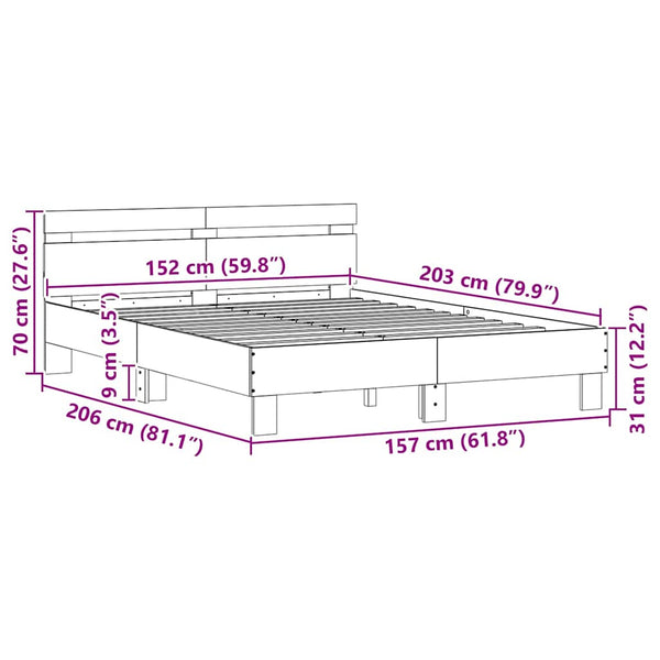 vidaXL LED Bed Frame Sonoma 152 x 203 cm Engineered Wood