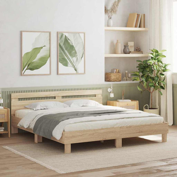 vidaXL LED Bed Frame Sonoma 193 x 203 cm Engineered Wood