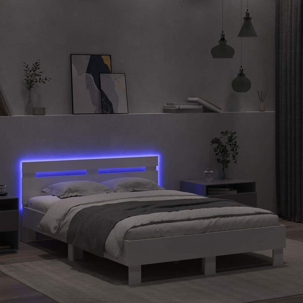 vidaXL LED Bed Frame with Headboard White 137 x 190 cm Engineered Wood