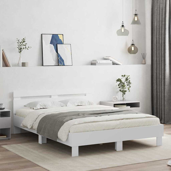 vidaXL LED Bed Frame with Headboard White 137 x 190 cm Engineered Wood
