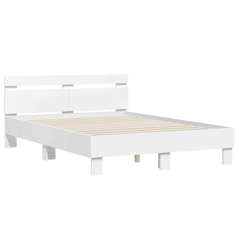 vidaXL LED Bed Frame with Headboard White 137 x 190 cm Engineered Wood