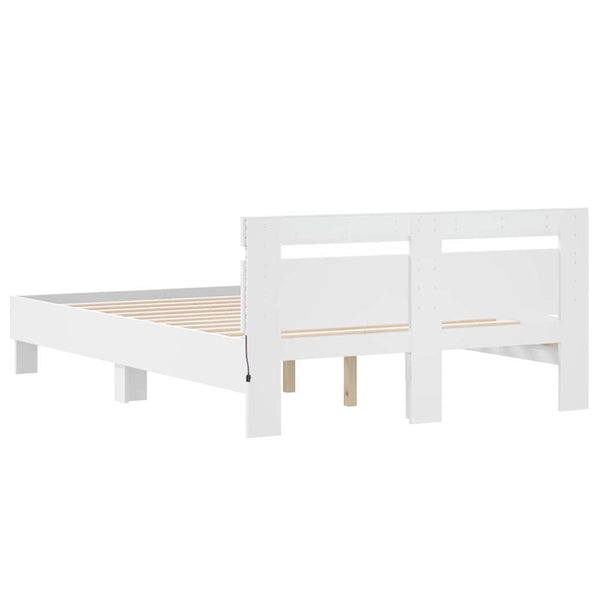 vidaXL LED Bed Frame with Headboard White 137 x 190 cm Engineered Wood