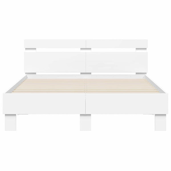 vidaXL LED Bed Frame with Headboard White 137 x 190 cm Engineered Wood