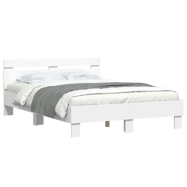vidaXL LED Bed Frame with Headboard White 137 x 190 cm Engineered Wood