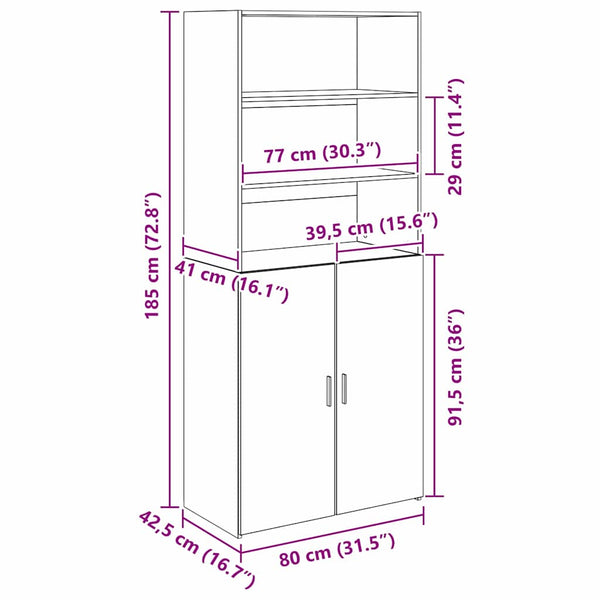 vidaXL Highboard Black Oak Look 80 x 42.5 x 185 cm Engineered Wood