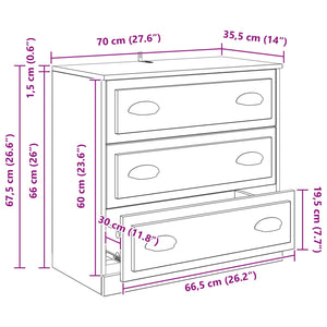 vidaXL Sideboards 3 pcs Artisan Oak 210 x 35.5 x 67.5 cm
