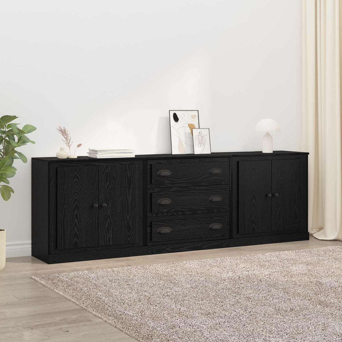 vidaXL Sideboards 3 pcs Black Oak 210 x 35.5 x 67.5 cm
