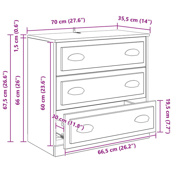 vidaXL Sideboards 3 pcs Black Oak 210 x 35.5 x 67.5 cm