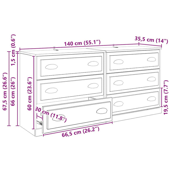 vidaXL Sideboards 2 pcs Artisan Oak 70 x 35.5 x 67.5 cm