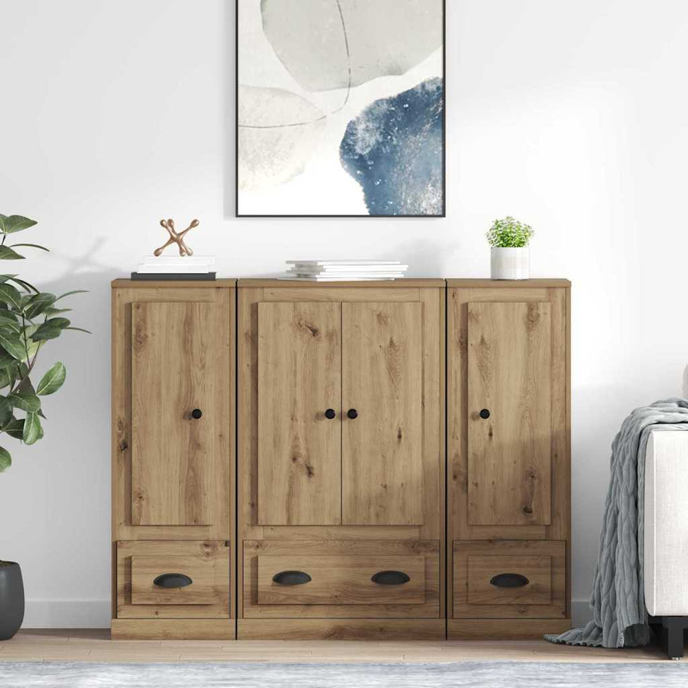 vidaXL Highboard with Drawers 3 pcs Engineered Wood Artisan Oak