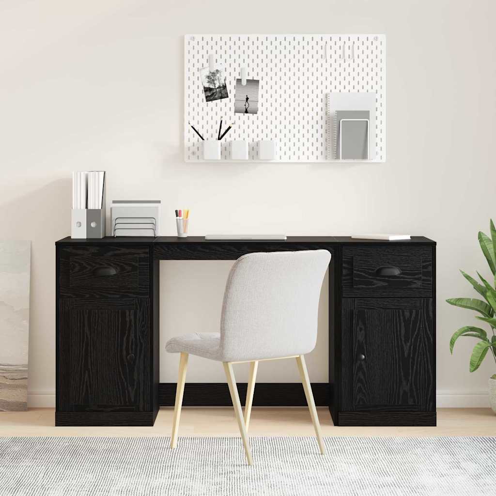 vidaXL Desk with Cabinet with Drawers Black Oak Look