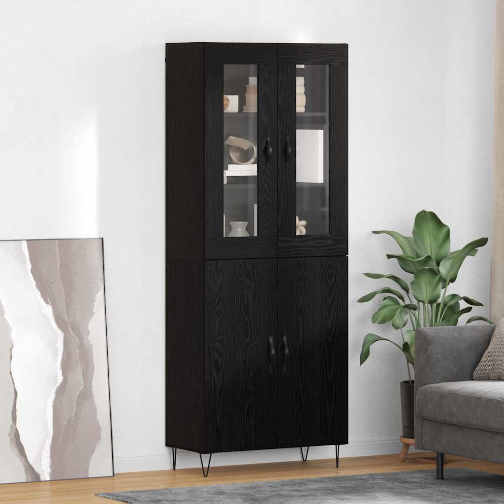 vidaXL Highboard White and Black Oak 69.5 x 34 x 180 cm