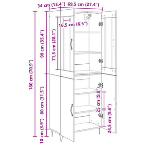 vidaXL Highboard White and Black Oak 69.5 x 34 x 180 cm