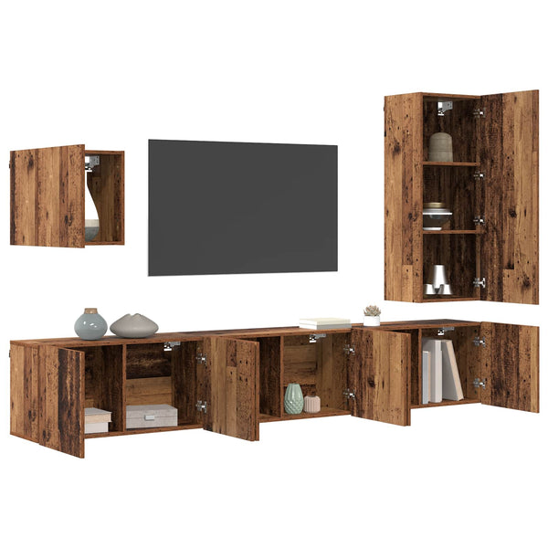 vidaXL TV Wall Unit Wall-Mounted 5 pcs Reclaimed Wood Engineered Wood