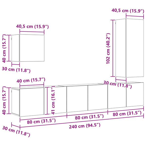 vidaXL TV Wall Unit Wall-Mounted 5 pcs Reclaimed Wood Engineered Wood