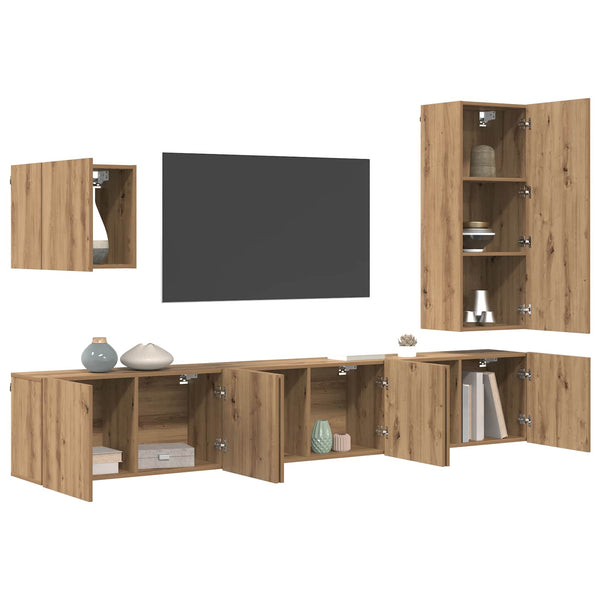 vidaXL TV Wall Units Wall-Mounted 5 pcs Artisan Oak Engineered Wood