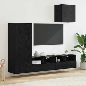 vidaXL TV Wall Units 4 pcs Black Oak Look Engineered Wood