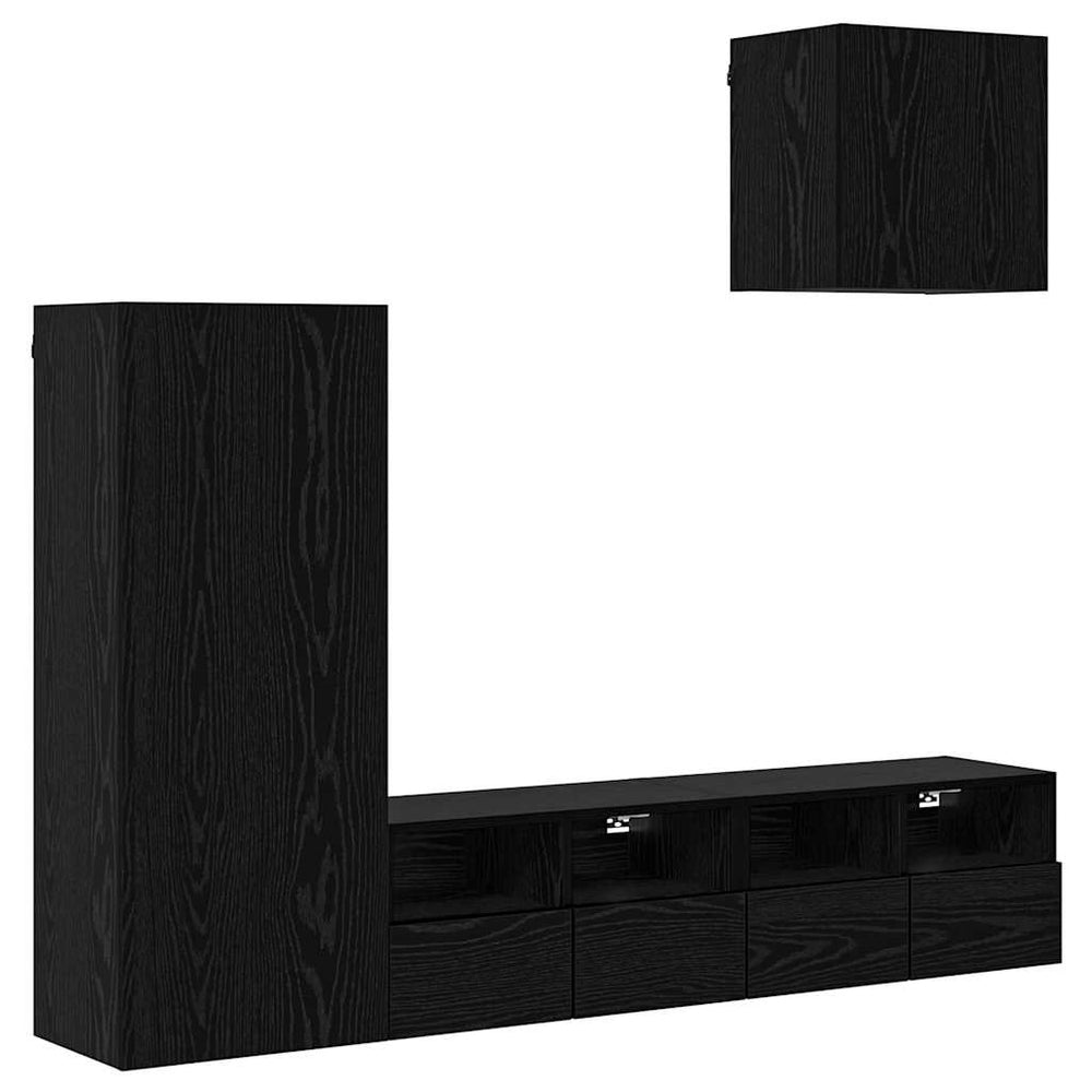 vidaXL TV Wall Units 4 pcs Black Oak Look Engineered Wood