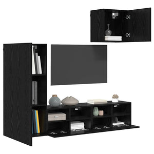 vidaXL TV Wall Units 4 pcs Black Oak Look Engineered Wood