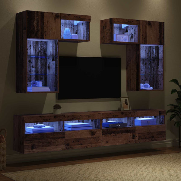 vidaXL TV Wall Units 6 pcs Black Oak-Look Engineered Wood