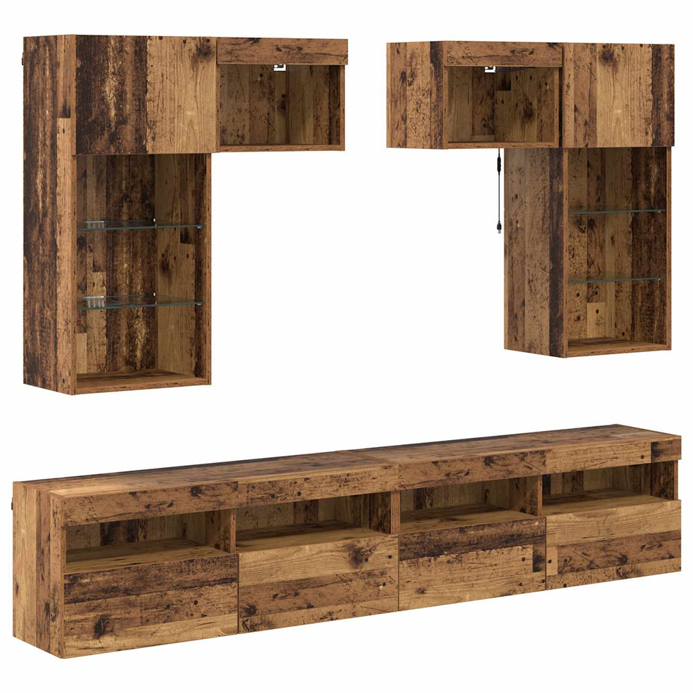 vidaXL TV Wall Units 6 pcs Black Oak-Look Engineered Wood