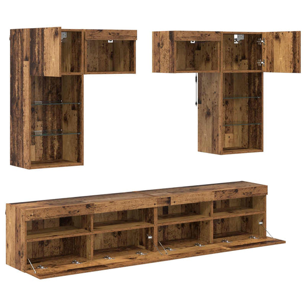 vidaXL TV Wall Units 6 pcs Black Oak-Look Engineered Wood