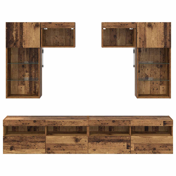 vidaXL TV Wall Units 6 pcs Black Oak-Look Engineered Wood
