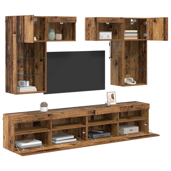 vidaXL TV Wall Units 6 pcs Black Oak-Look Engineered Wood