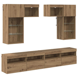 vidaXL TV Wall Cabinets with LED Strips 6 pcs Reclaimed Wood Engineered Wood