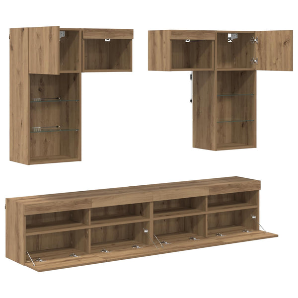 vidaXL TV Wall Cabinets with LED Strips 6 pcs Reclaimed Wood Engineered Wood
