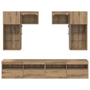 vidaXL TV Wall Cabinets with LED Strips 6 pcs Reclaimed Wood Engineered Wood