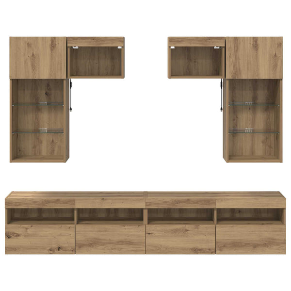 vidaXL TV Wall Cabinets with LED Strips 6 pcs Reclaimed Wood Engineered Wood