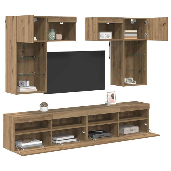 vidaXL TV Wall Cabinets with LED Strips 6 pcs Reclaimed Wood Engineered Wood