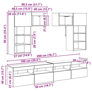 vidaXL TV Wall Cabinets with LED Strips 6 pcs Reclaimed Wood Engineered Wood