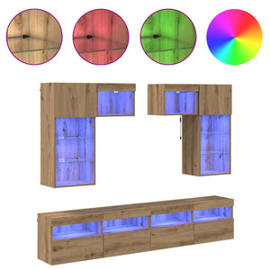 vidaXL TV Wall Cabinets with LED Strips 6 pcs Reclaimed Wood Engineered Wood