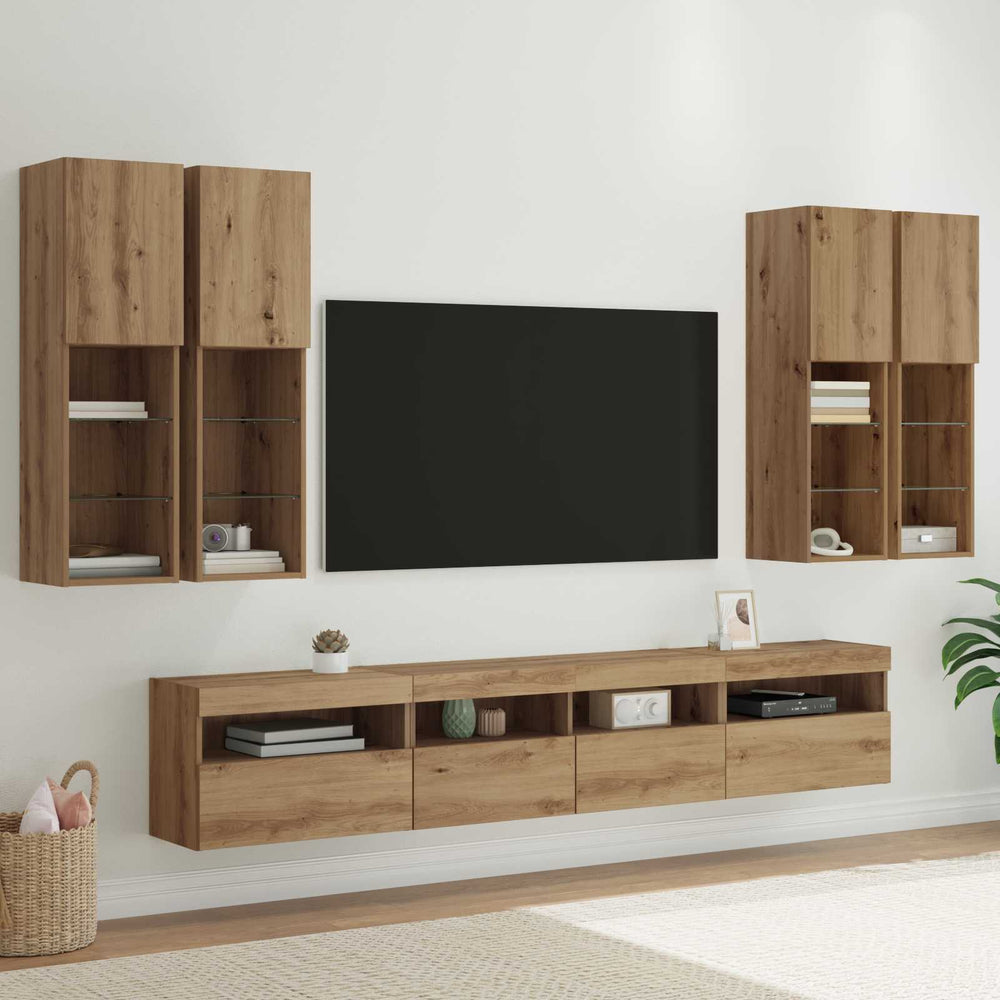 vidaXL TV Cabinet Set with LED Lights 7 pcs Artisan Oak