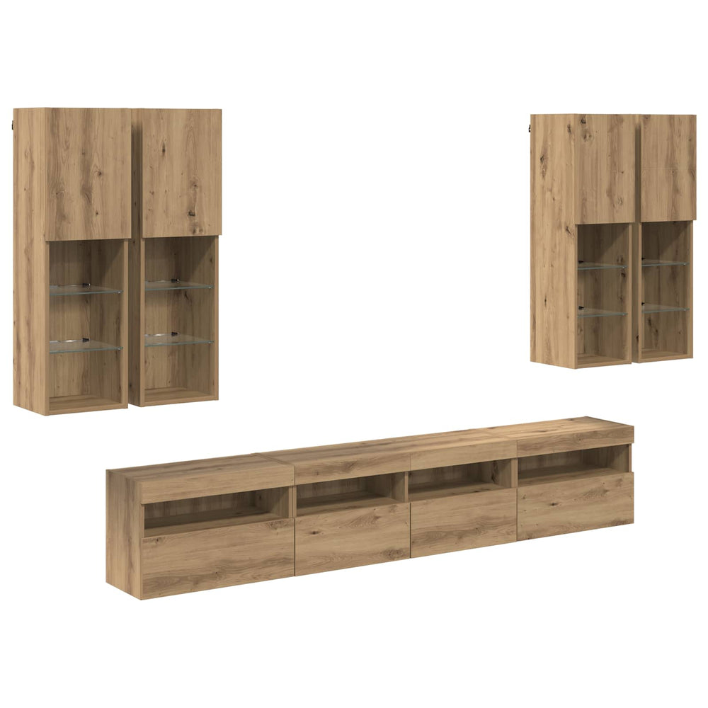 vidaXL TV Cabinet Set with LED Lights 7 pcs Artisan Oak