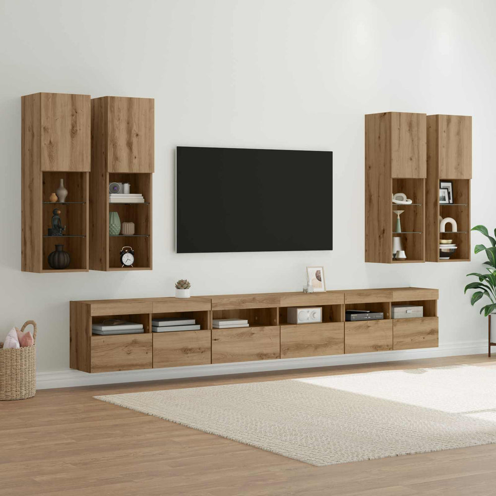 vidaXL Wall-Mounted TV Shelf Set 7 pcs Chipboard Artisan Oak