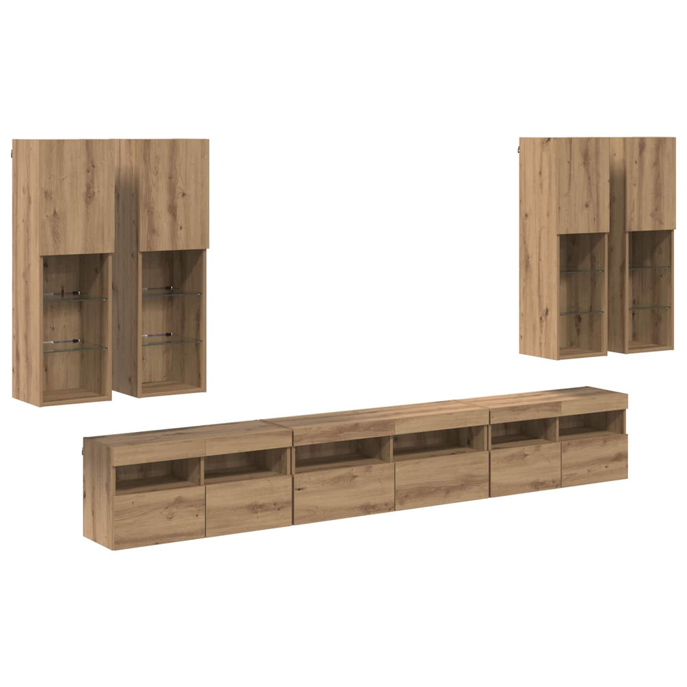 vidaXL Wall-Mounted TV Shelf Set 7 pcs Chipboard Artisan Oak