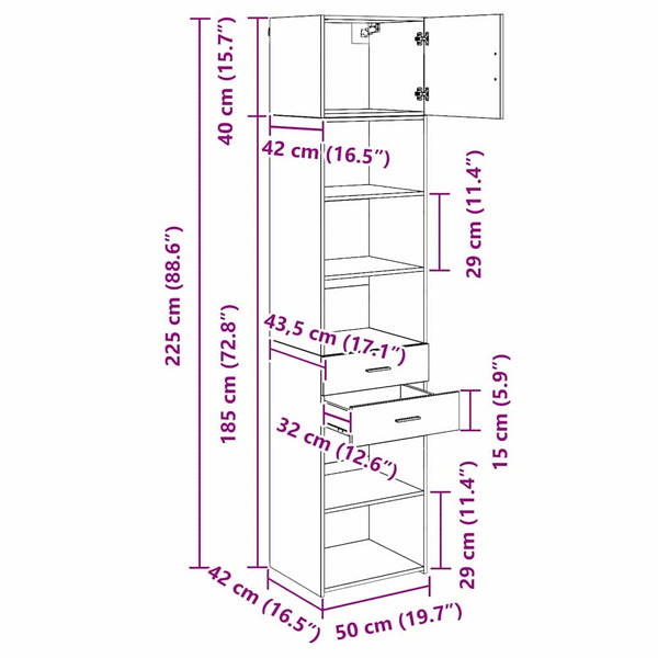 vidaXL Highboard Artisan Oak 50 x 42.5 x 225 cm Engineered Wood