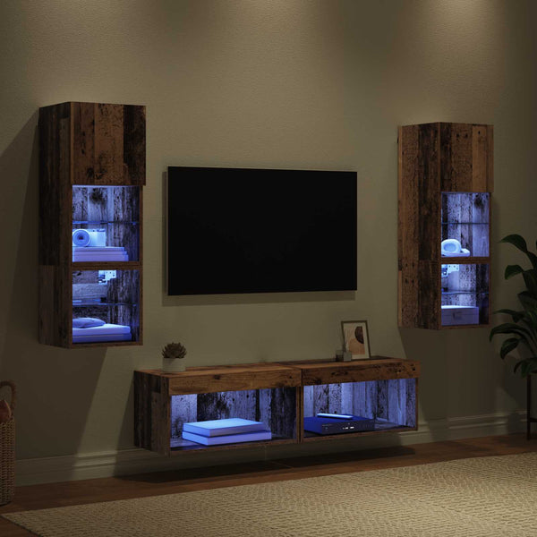 TV-Wandmöbel mit LED Altholz Optik