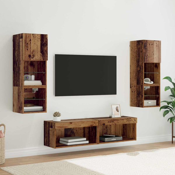 TV-Wandmöbel mit LED Altholz Optik