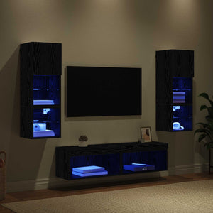 TV-Wandmöbel Set Schwarz Eichenoptik