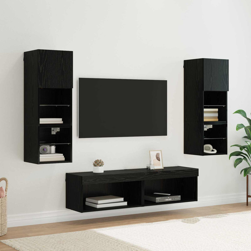 TV-Wandmöbel Set Schwarz Eichenoptik