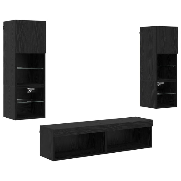 TV-Wandmöbel Set Schwarz Eichenoptik