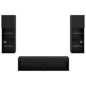TV-Wandmöbel Set Schwarz Eichenoptik