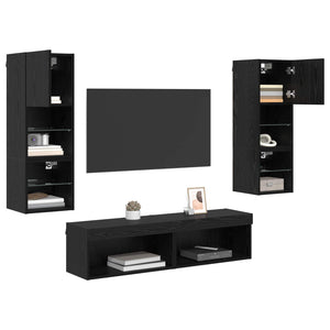 TV-Wandmöbel Set Schwarz Eichenoptik